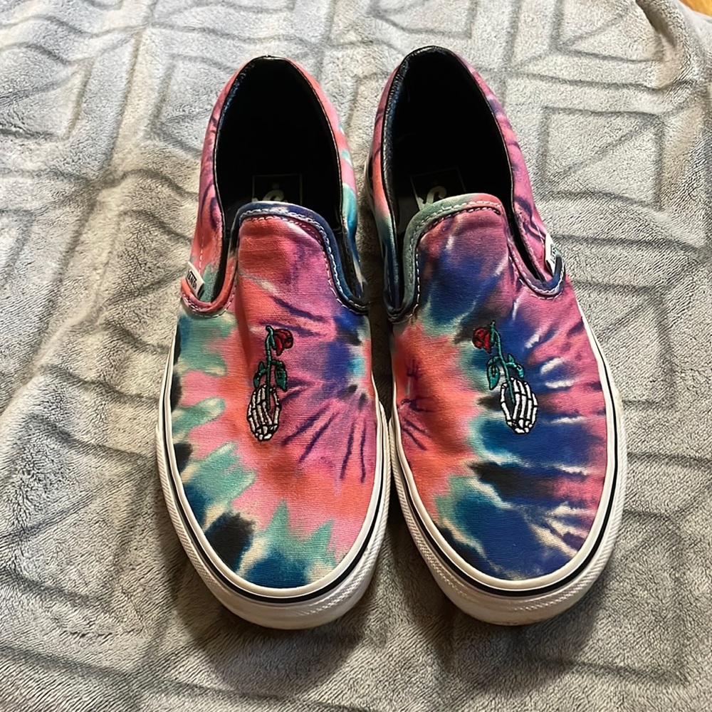Tie dyed vans with skeleton rose